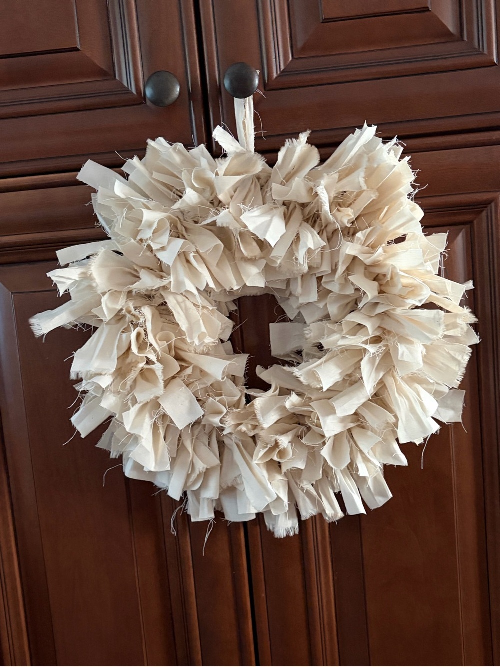 Handmade Cream Fabric Holiday Tag Wreath - Neutral Home Holiday Decor